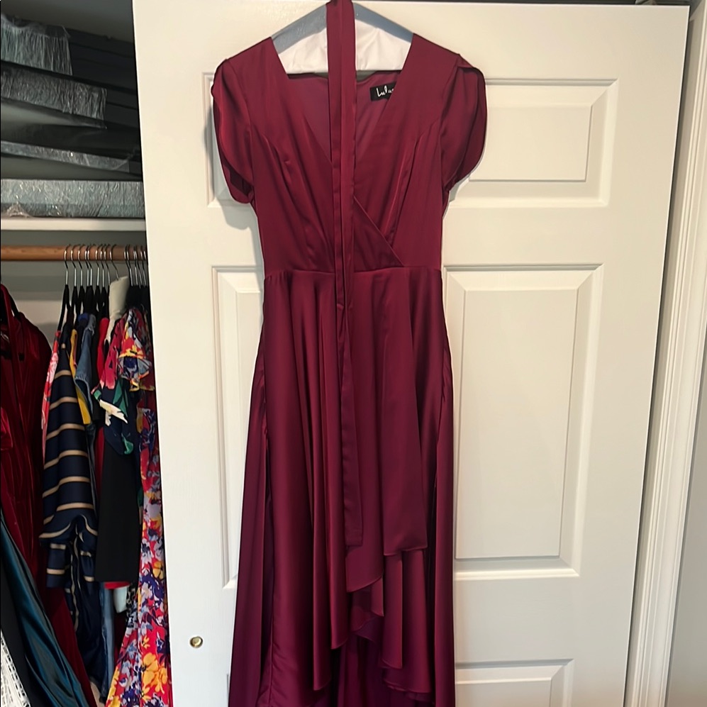 Lulu's Fallen For You Satin High/Low Dress - Magenta